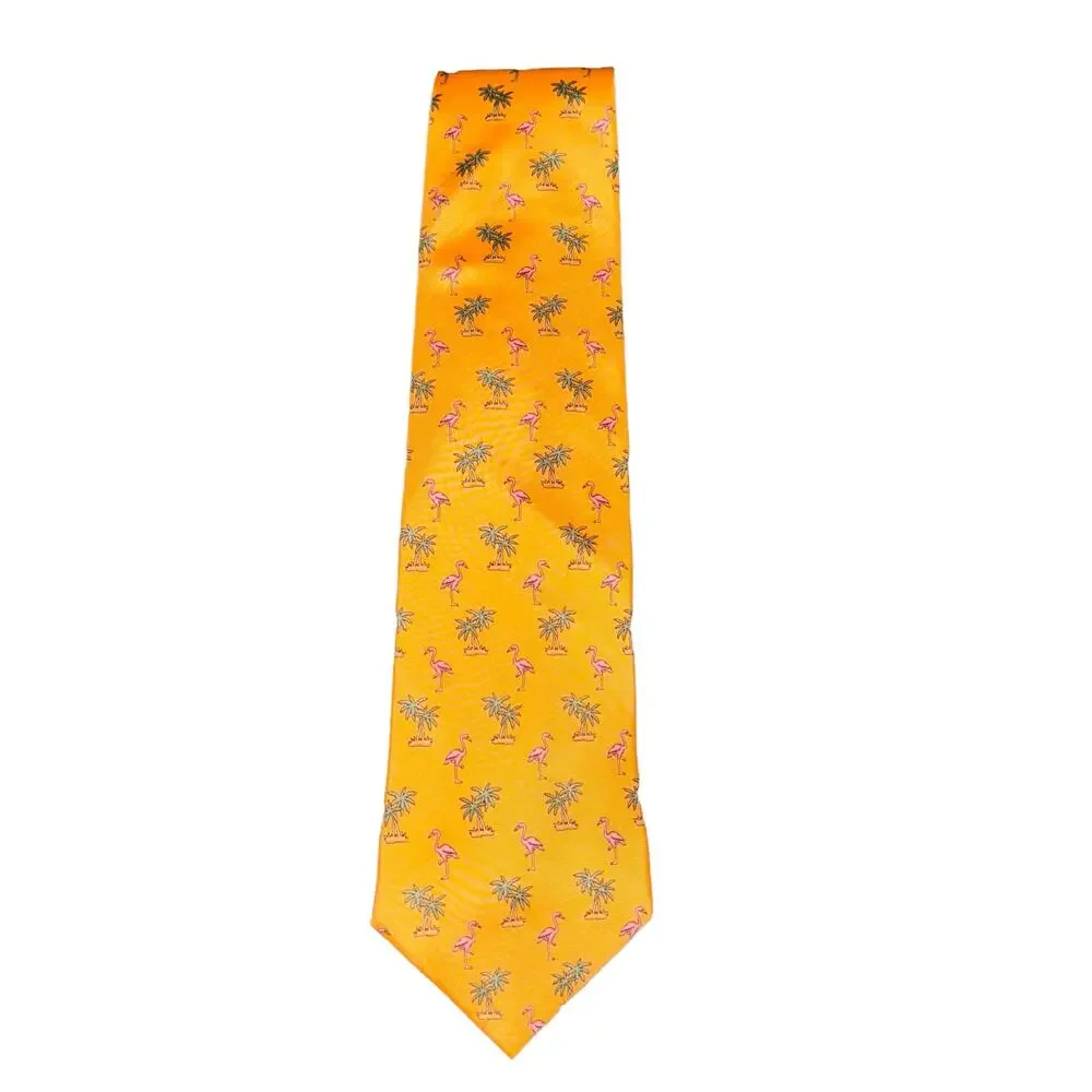 Tango Mens Neck Tie Golden Yellow Palm Trees & Flamingo Theme SILK?